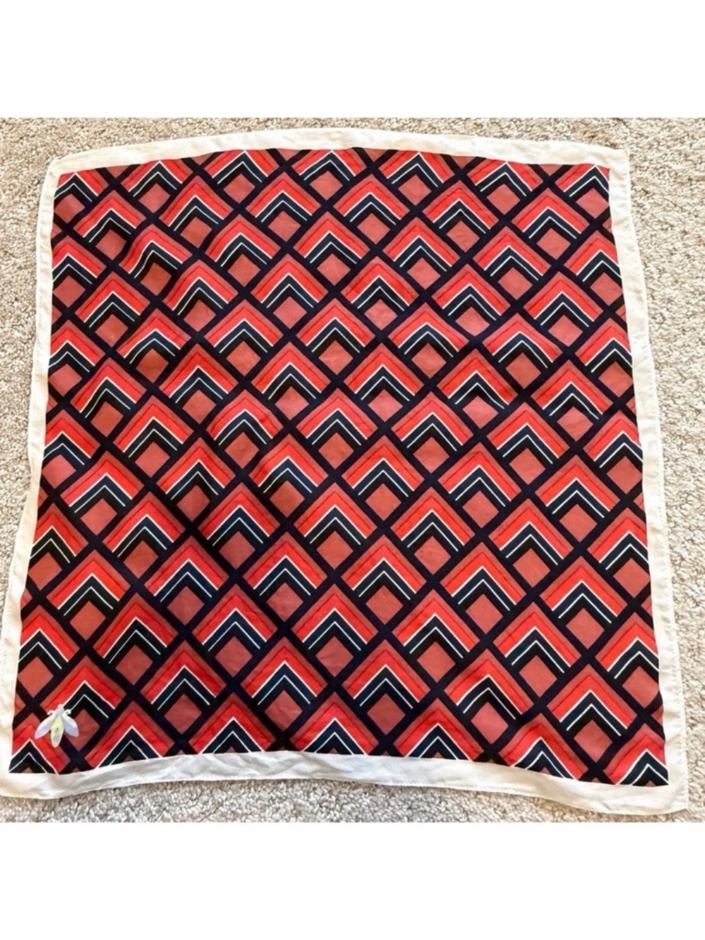 Vintage Geometric Art Deco Chevron Red Orange Black Bee Logo Border Square